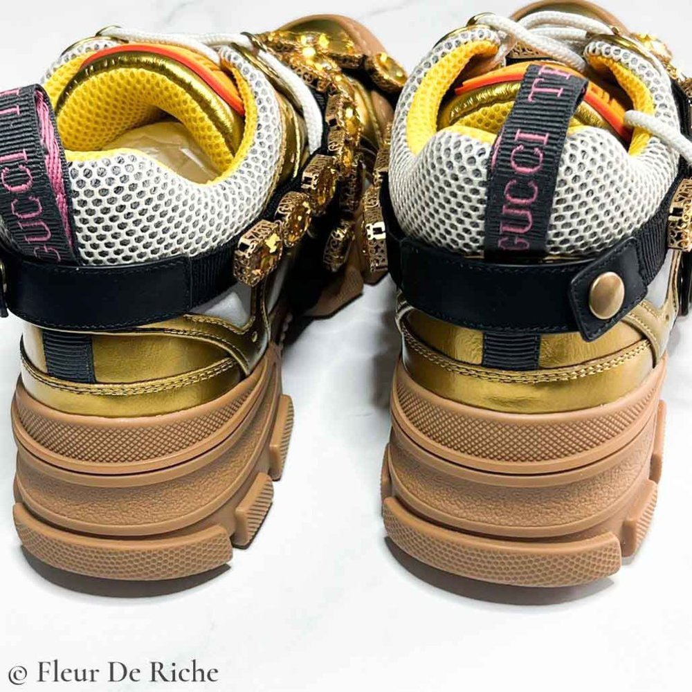 💛SOLD🖤 Rare New Gucci x SEGA Flashtrek Gold Lowtop Sneakers - Picture 5 of 7